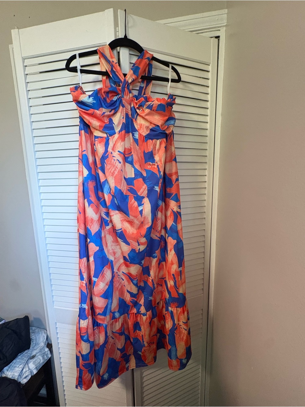 Grace Karin Blue and Coral Halter Maxi Sundress